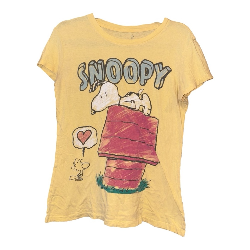 Peanuts Snoopy & Woodstock Yellow Graphic Tee Size Large ARC - Picture 2 of 4